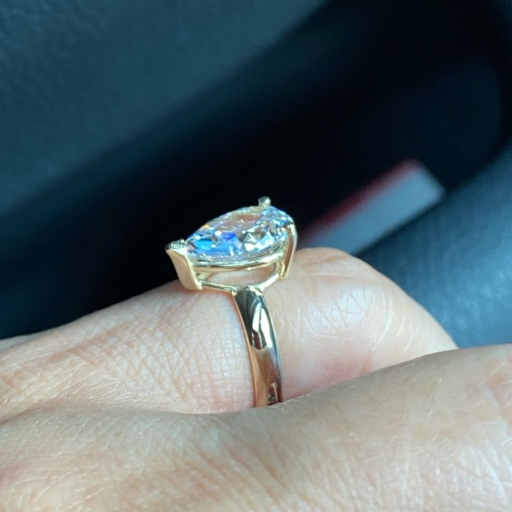 Custom made Solid 14K Yellow Gold 3ct Pear Engagement Ring size 5